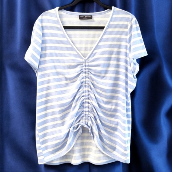 Lane Bryant Blue and White Pullover Drawcord Striped Tee Size 18/20 - Picture 5 of 8